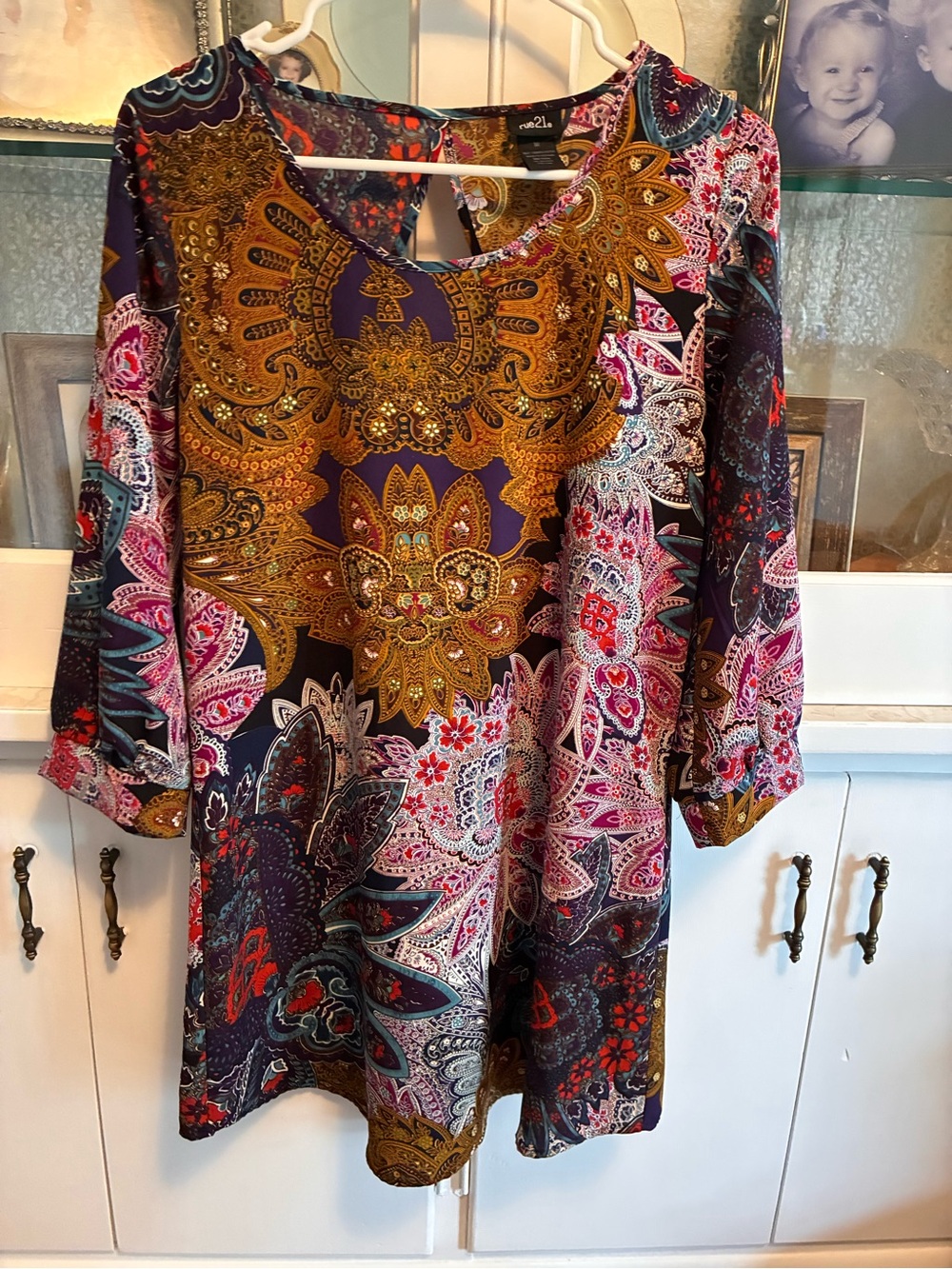 Rue Boho multi-color Paisley Long-Sleeve Midi Long-Sleeve Dress